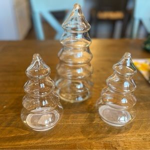 Set of 3 Pine Tree Vintage Clear Glass Christmas Tree Canister/Jars
